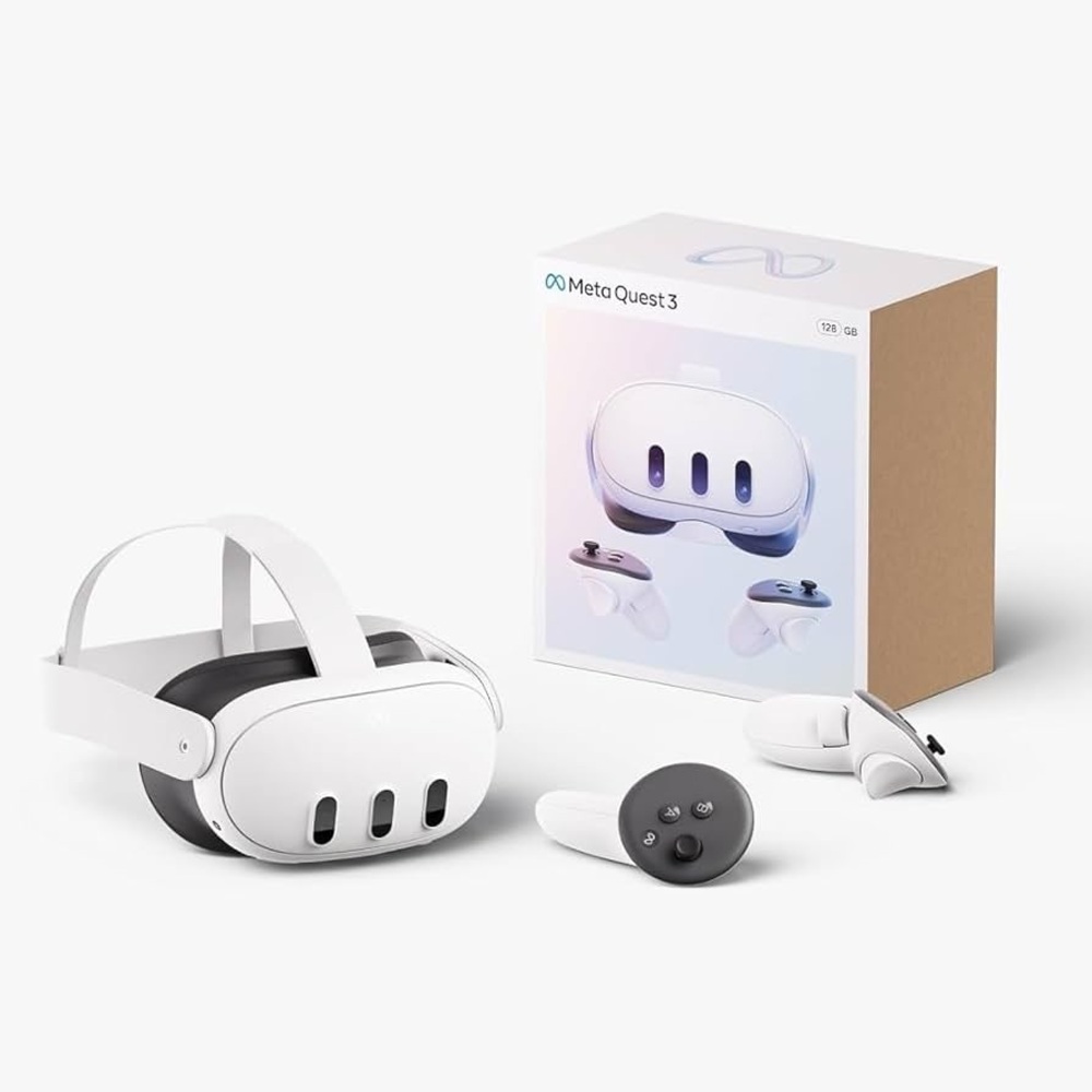 Meta Quest 3 512GB virtual reality headset bundle. 
Features 4K resolution